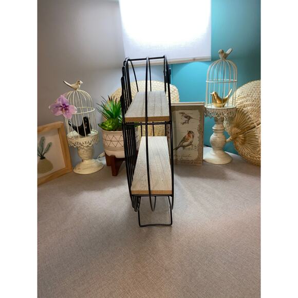 NWOT Black Metal Particle Board Style 2 Tier Shelves Hang Or Stand Decor Rack - Picture 8 of 8